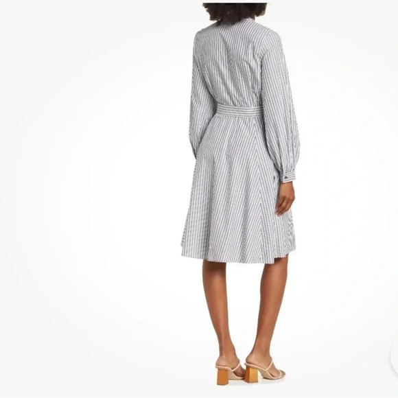 Calvin Klein Striped Shirt Dress 100% Cotton White and Gray Size 14 - Picture 2 of 12